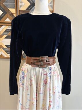 Vintage Ralph Lauren Midnight Blue Velvet Blouse size 6